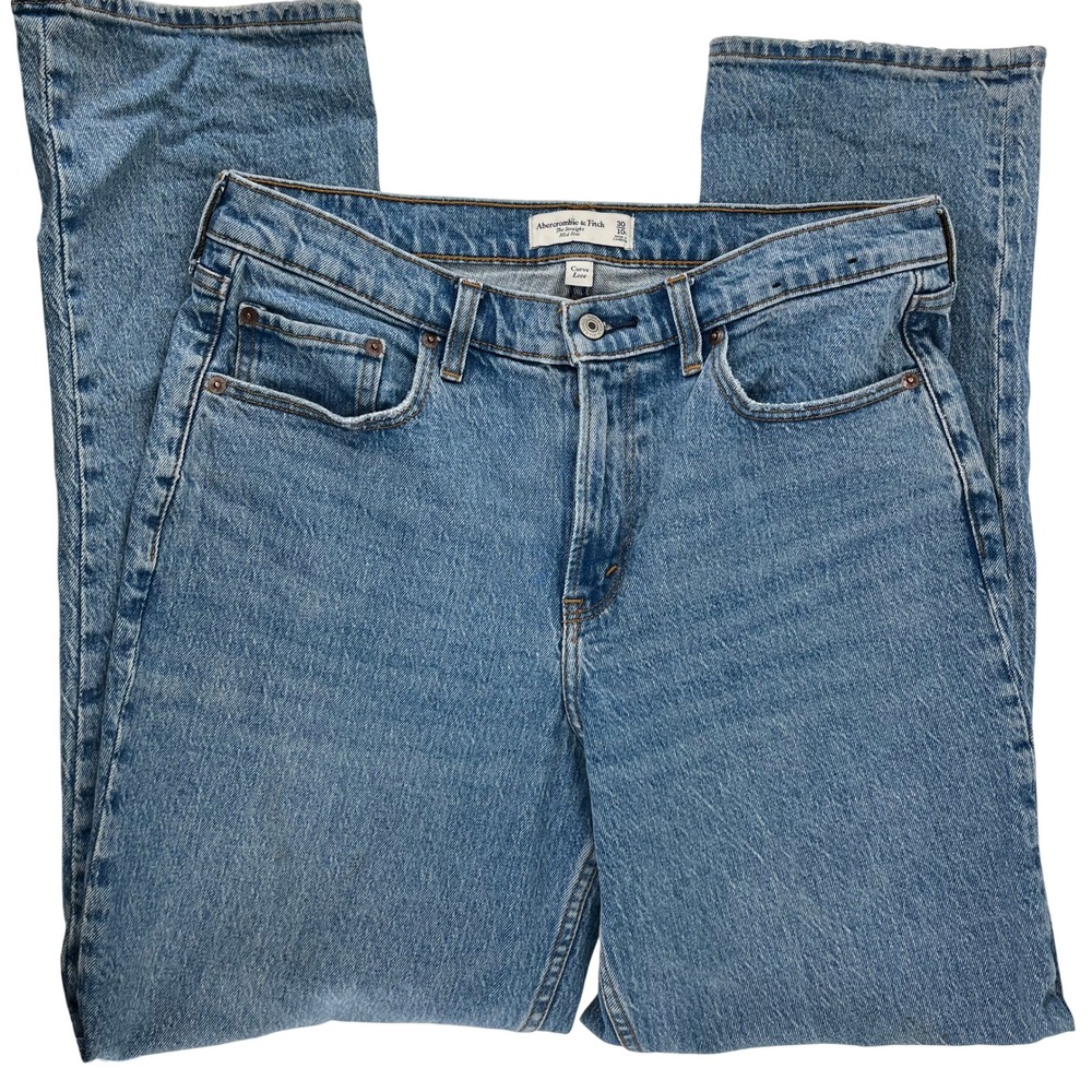 Abercrombie & Fitch Curve Love The Straight Mid Rise Jeans Blue Womens 30/10R